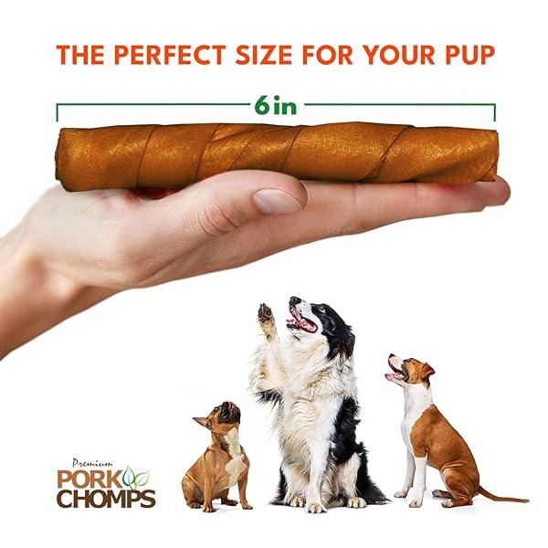 PORK CHOMPS ROASTED PORK SKIN DOG CHEWS, 6-INCH TWISTS, 4 COUNT