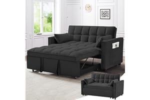 ROVIBEK Skepphlay 3 in 1 Sleeper Sofa Bed, Pull Out Couch, Convertible Futon Loveseat with Adjustable Backrest, Living Room Chaise Lounge with 2 Pockets and 2 Pillows for Home Apartment Office, Black