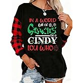 Fiscrat Cindy Lou Who Oversized Sweatshirt Christmas Vintage Long Sleeve Tops Hoodies for Women Xmas Lightweight Sweatshirts