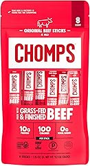 Chomps Original Beef, Grass-Fed & Finished, 8ct, Protein Snack Stick | Finished And Grass-Fed Beef Sticks With Zero Sugar, Ke