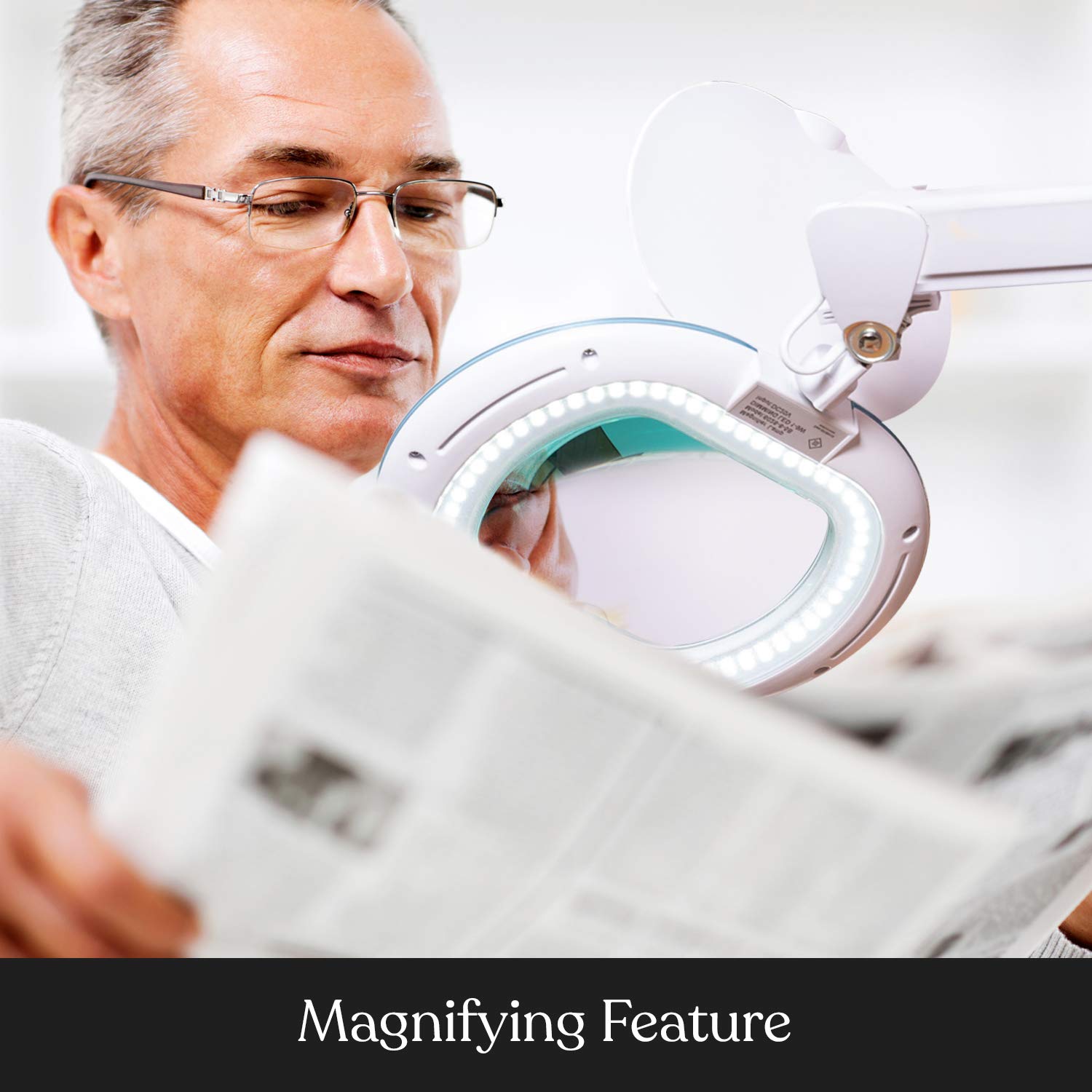 Brightech LightView Pro Magnifying Glass with Stand and Light – Magnifying Floor Lamp with 6-Wheels on a Sturdy Base for Facials – LED Work Light with XL Magnifying Glass for Crafts and Projects