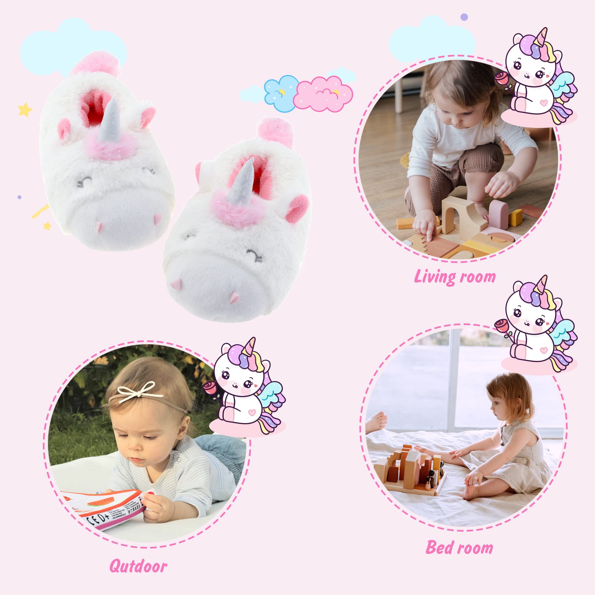 LA PLAGE Girls Unicorn Slippers for Toddler Kid Comfortable Wave-like Cozy Soft House Slippers for Toddler Girl
