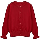 LIONJIE Girls Cardigan Sweater Long Sleeve Crewneck Button Closure Knitted Ruffle Uniform Sweater 5-14Y