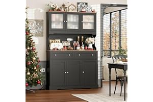 FACBOTALL 71.9" Kitchen Pantry Cabinet, Tall Storage Cabinet, Kitchen Hutch with Countertop and Outlets, Farmhouse Tall Pantry Storage with Doors and Shelves, Black