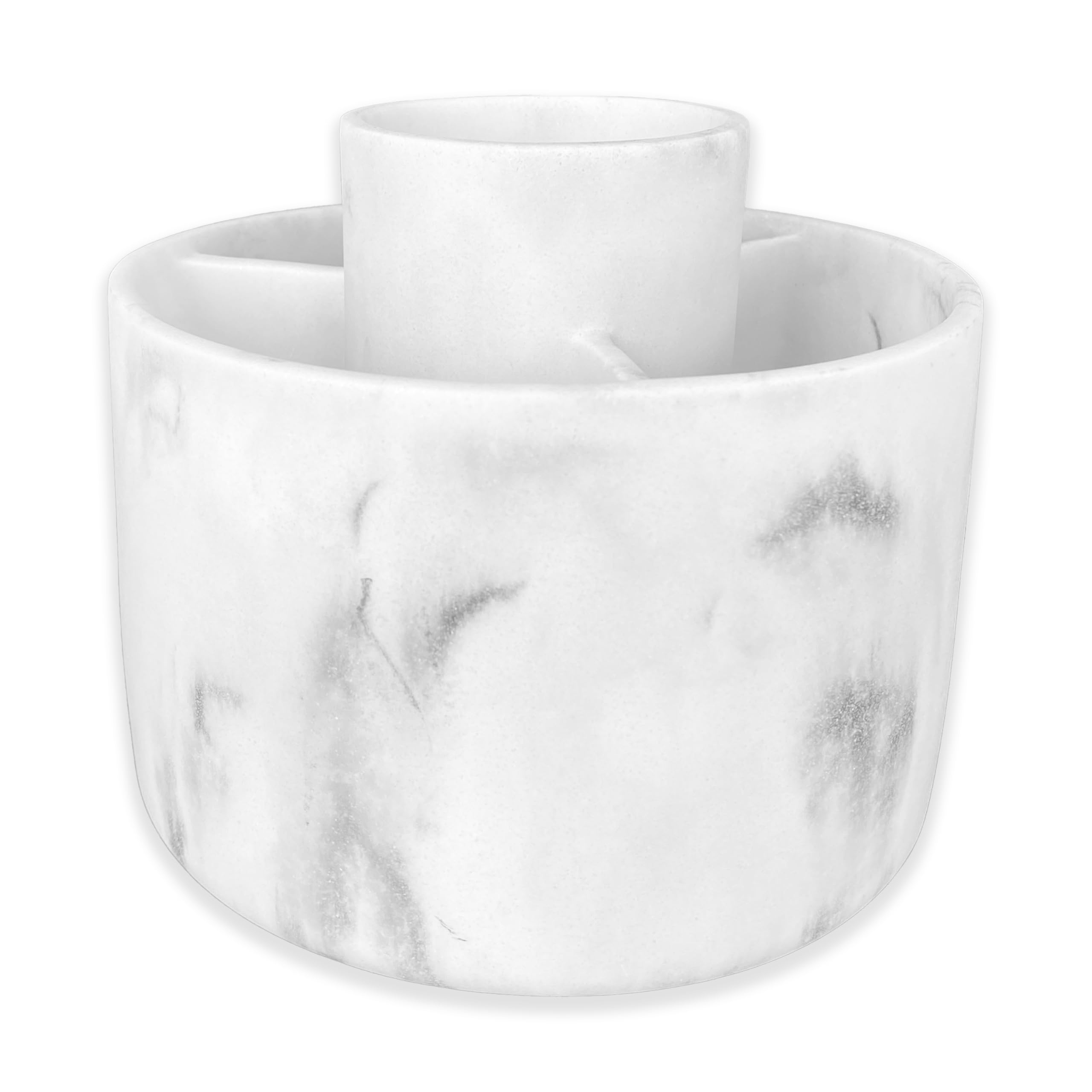 Photo 1 of 360° Rotate Makeup Brush Holder Organizer, Cosmetic Tool Storage Organizer, Cosmetic Display Case, Bathroom Toothbrush Holder, Office Desktop Storage Orgainzer, 4 Slot Resin White Marble, Smooth Spin