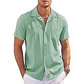 COOFANDY Men's Casual Button Down Shirts Short Sleeve Summer Cuban Vacation Beach Shirts