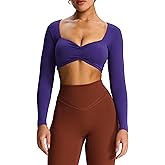 Aoxjox Women's Workout Long Sleeve Crop Tops Velura Sweetheart Neck Violet Buttery Soft PlushFlex™ Cropped T Shirt Top