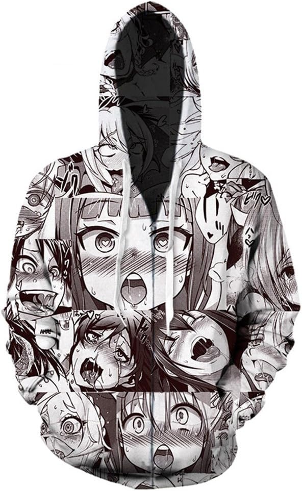 Cowesoo Funny Ahegao Zipper Hoodie Jacket Men's Sweatshirt Plus Size Tracksuit