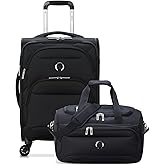 DELSEY PARIS Sky Max 2.0 Softside Expandable Luggage with Spinner Wheels, Black, 2-Piece Set (21/Duffle)