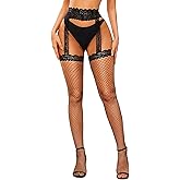 RSLOVE Fishnet Stockings for Women - Lace Top Thigh High Stockings Suspender Pantyhose with Antiskid Silicone