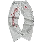 RoseSeek Men's Graphic Print Flared Leg Sweatpants Striped Drawstring Bell Bottom Pants