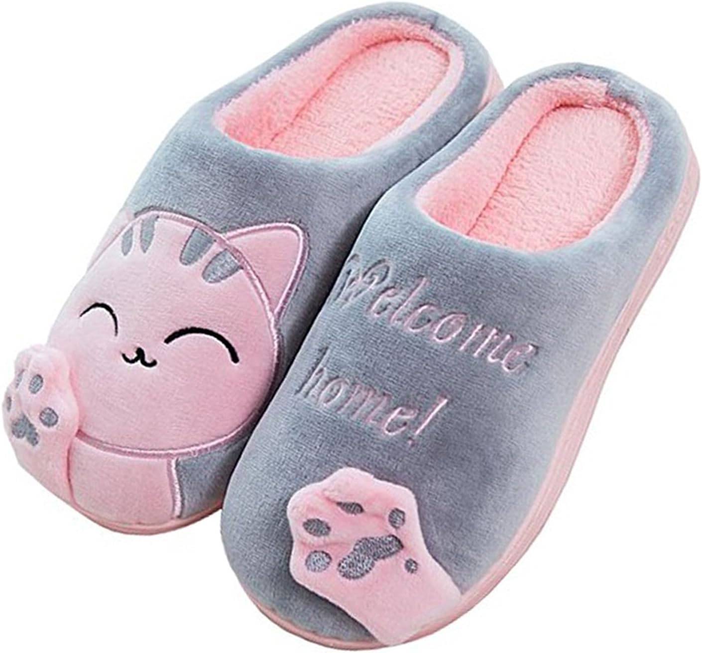 Cliont Cute Cat Slippers Indoor Winter Slippers Anti-Slip Shoes for Women and Men