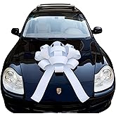 30" Giant Car Bow - White | Big Gift Wrapping Bow with Non Scratch Magnet Base for Large Gift Decoration, Weather Resistant and Waterproof Vinyl Magnetic Big Car Bow (1 Pack)