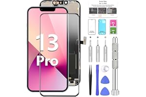 BEZOSMAX for iPhone 13 Pro Screen Replacement Kit 6.1" LCD Screen with 3D Touch FHD COF Full Assembly&Digitizer Includes Repair Tools Screen Protector Waterproof Frame Sticker for A2483/A2636/A2639/A2640/A2638