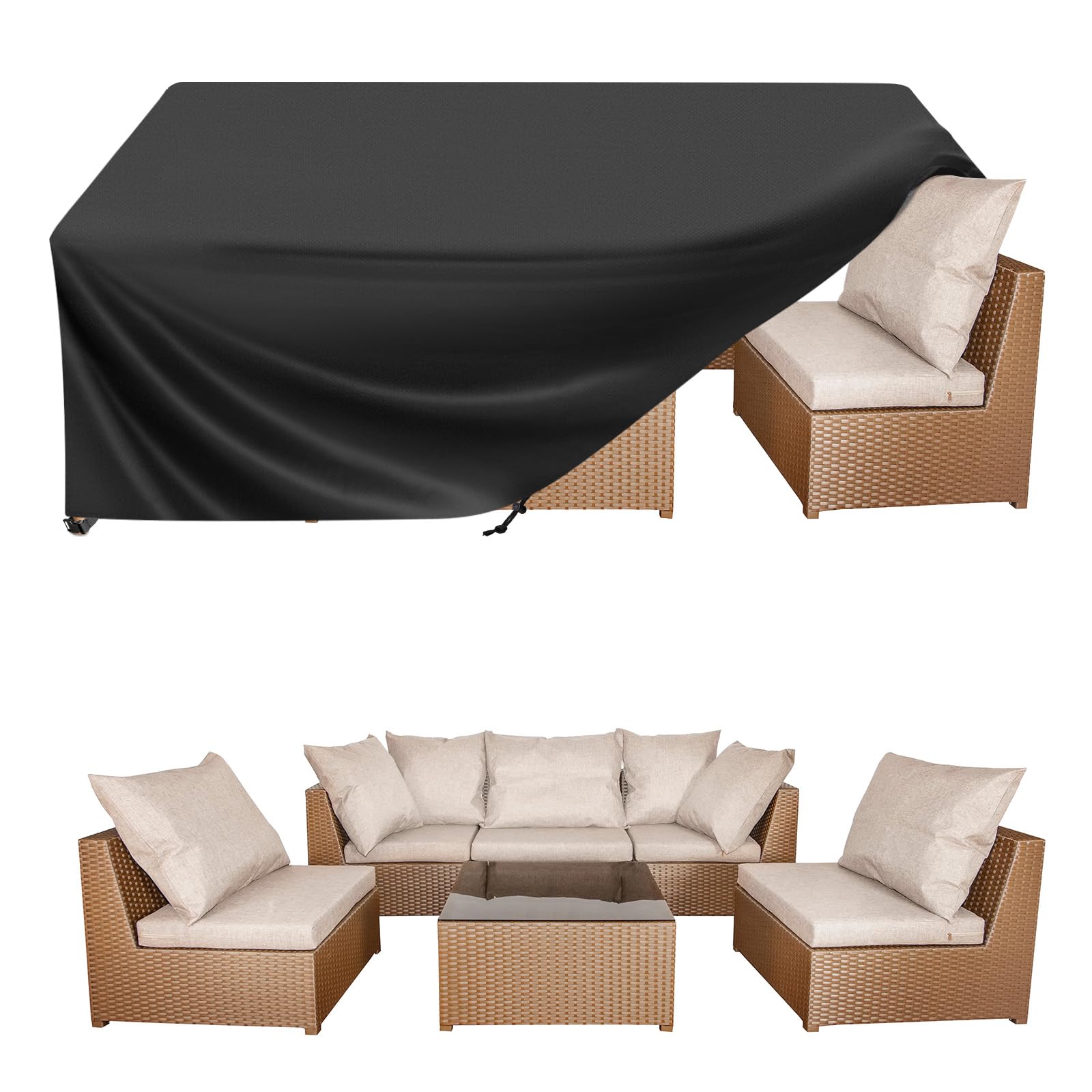 Photo 1 of BALEINE Patio Furniture Covers, 108×82 Outdoor Furniture Cover Waterproof, Heavy Duty Oxford Patio Table Cover for Outdoor Table, Chair, Sofa, Desk (Black 108"L×82"W×28"H)