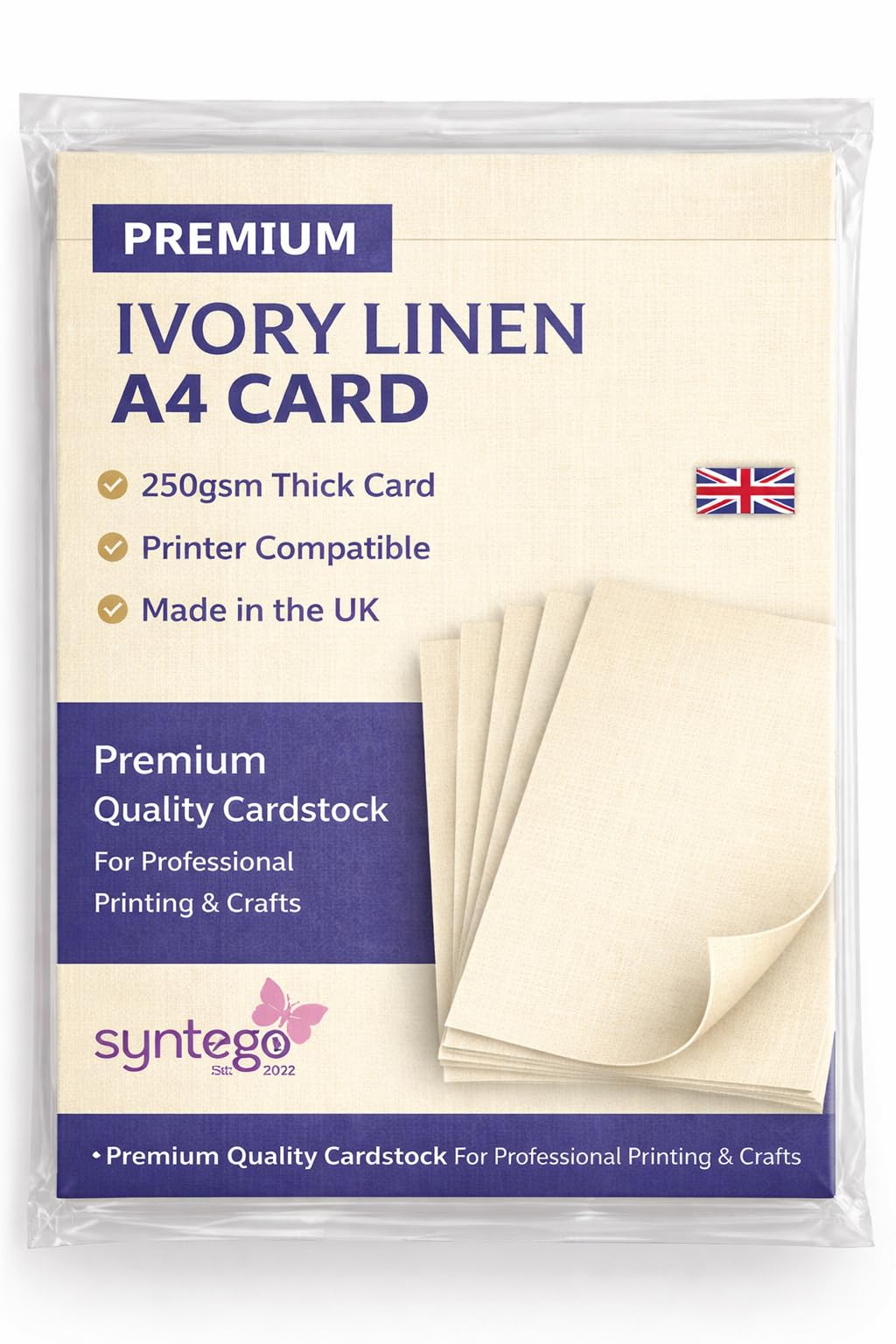 Syntego A4 Linen Card 250gsm – Recycled Silkweave Textured Card for Printing, Invitations, Menus & Crafts (50, Ivory)