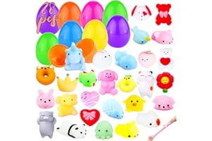 CAMIRUS 28PCS Easter Eggs + 28PCS Mochi Squishy Toys, Surprise Eggs Filled Mini Animal Squishy Stress Relief Toys for Kids Easter Mochi Squishies Party Favor, Easter Basket Stuffers, Easter Eggs Fillers Gifts