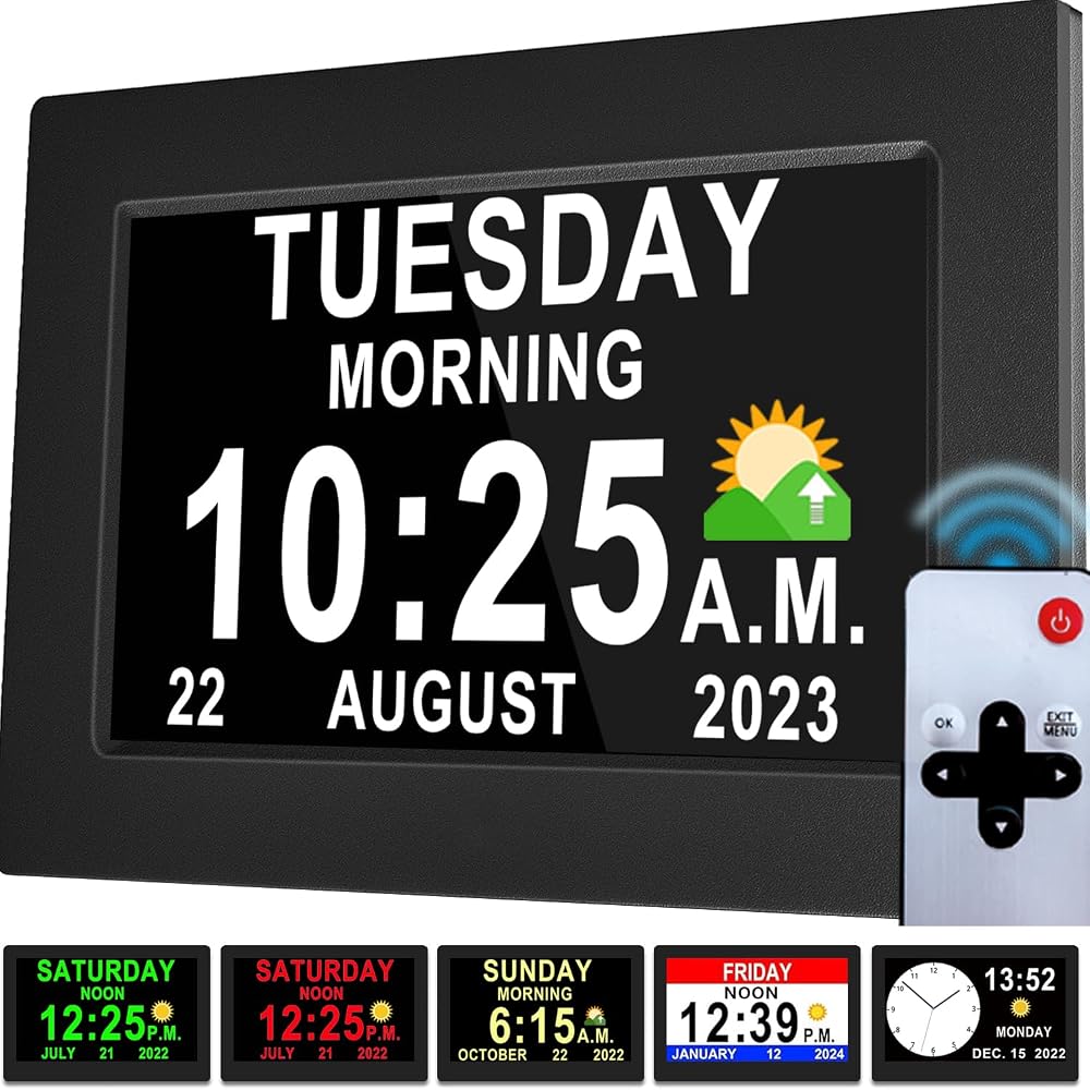 Véfaîî Dementia Clock 2.0 with Auto DST, 7in HD Display, 20 Reminders