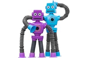 DODOMAGXANADU Pop Tubes Robot Fidget Toys for Kids, 2Pack Fidget Pop Telescopic Suction Cup Toy for Stress and Anxiety Relief, Christmas Stocking Stuffers Gifts for Toddles, Teens (2Pack Robot)