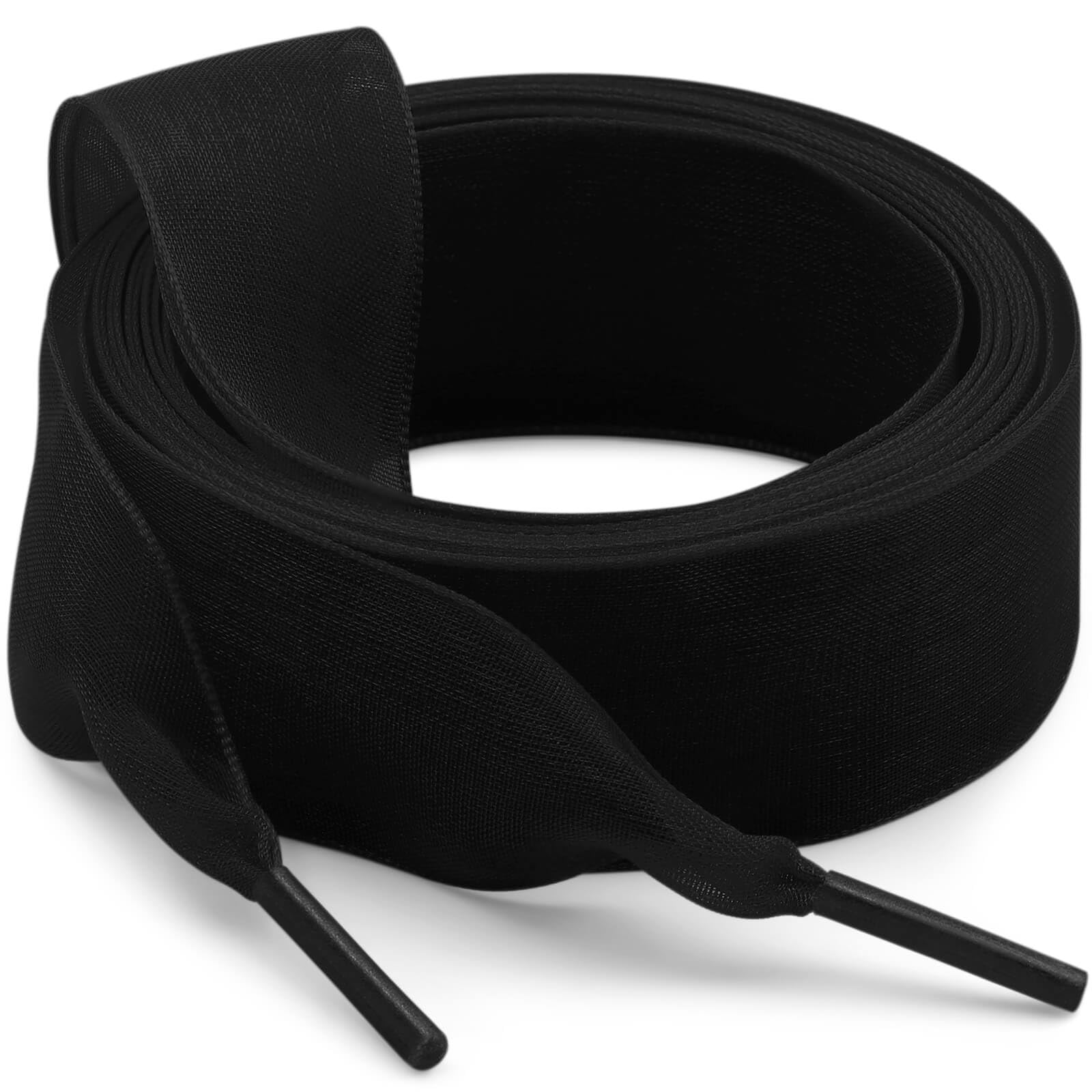 Photo 1 of WEGOODZF Satin Ribbon Shoe Laces: 2cm Black Flat Snow Yarn Shoelaces for Women 47 inch - 2Pair