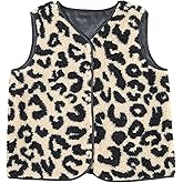GORGLITTER Women's Leopard Print Sherpa Vest Button Down Sleeveless V Neck Fall Fleece Jacket