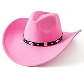 Lanzom Women Men Classic Felt Wide Brim Western Cowboy Cowgirl Hat with Belt Buckle