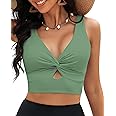 GRAPENT Bikini Tops for Women Cropped StrapCore Tankini Tops Beach Padded Knot Twist Cut Out Adjustable Swimwear Top Only