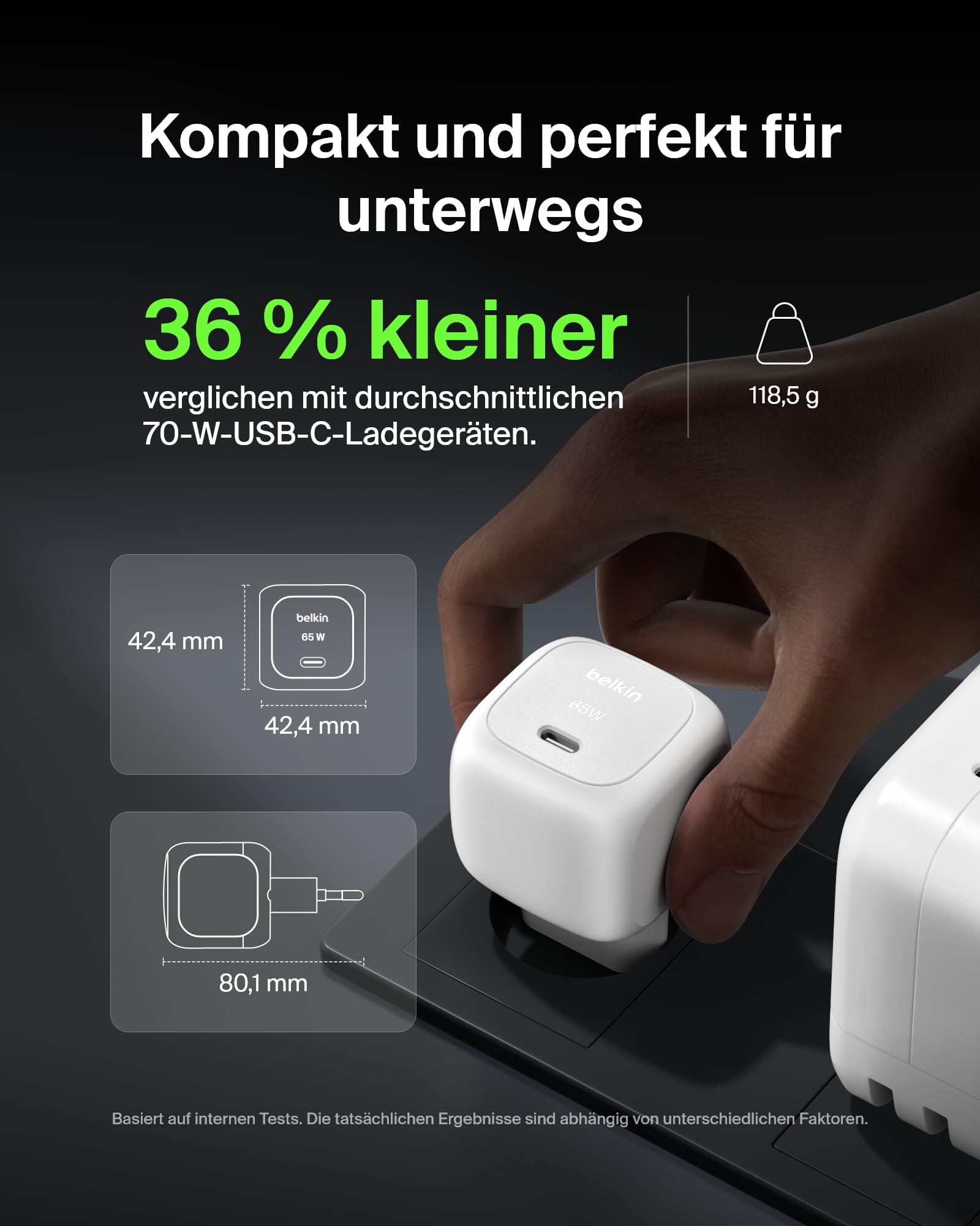 Belkin USB-C Ladegerät, 65 W, Schnellladegerät, USB C Handyladegerät – Kompatibel mit Apple iPhone 17/16/15/14/13, Galaxy S25, Google Pixel 9, MacBook, iPad, AirPods, Chromebook usw. – Weiß 3