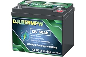 DJLBERMPW 12V 50Ah LiFePO4 Lithium Battery 640W Built-in BMS, 4000+ Deep Cycle Lithium Iron Phosphate Rechargeable Battery for Solar, RV, Marine, Boat, Camping, Trolling Motor, Home Energy Storage