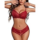 Avidlove Womens Lingerie Set 2 Pieces Bra and Panty Sets Lace Babydoll Nightgown Outfits S-XXL