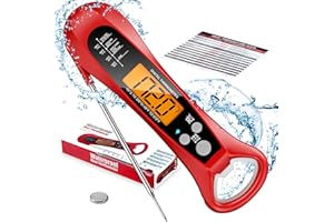 ROUUO Instant Read Meat Thermometer for Cooking, Fast & Precise Digital Food Thermometer with Backlight, Magnet, Calibration, Foldable Probe, Waterproof Grill Thermometer for Deep Fry, BBQ, Roast Turkey