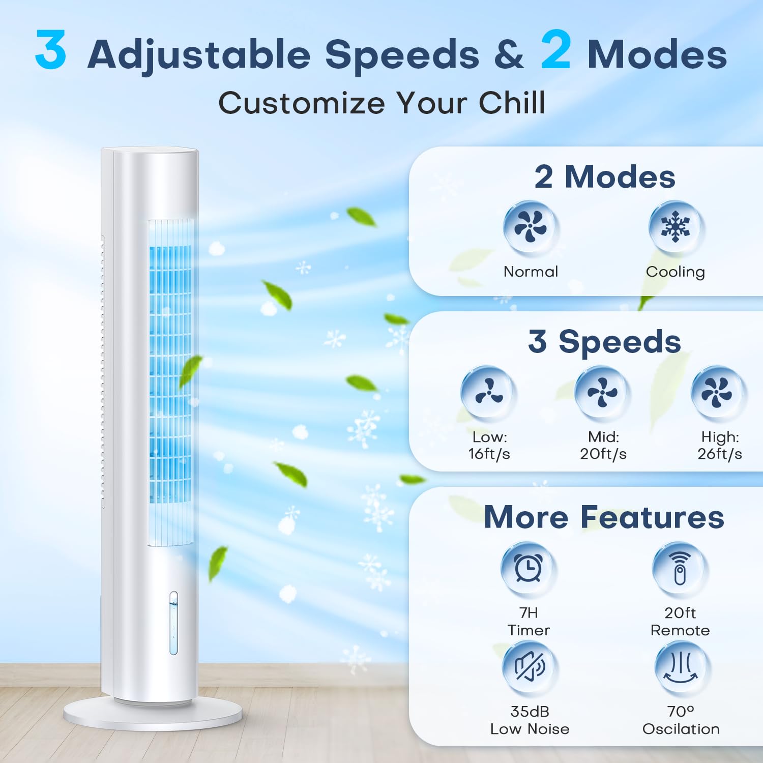 Windowless Air Conditioner Portable, 3 Speeds, 1.2L Water Tank, 3 Ice Packs, 20ft Remote, 7H Timer, No Hose No Window Needed,70° Oscillating Portable AC Unit for Room