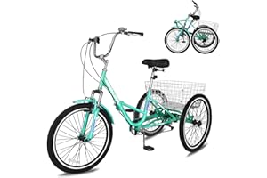 Slsy Adult Folding Tricycles, 7 Speed Folding Adult Trikes, 20 24 26 Inch 3 Wheel Bikes with Low Step-Through, Foldable Tricycle for Adults, Women, Men, Seniors.