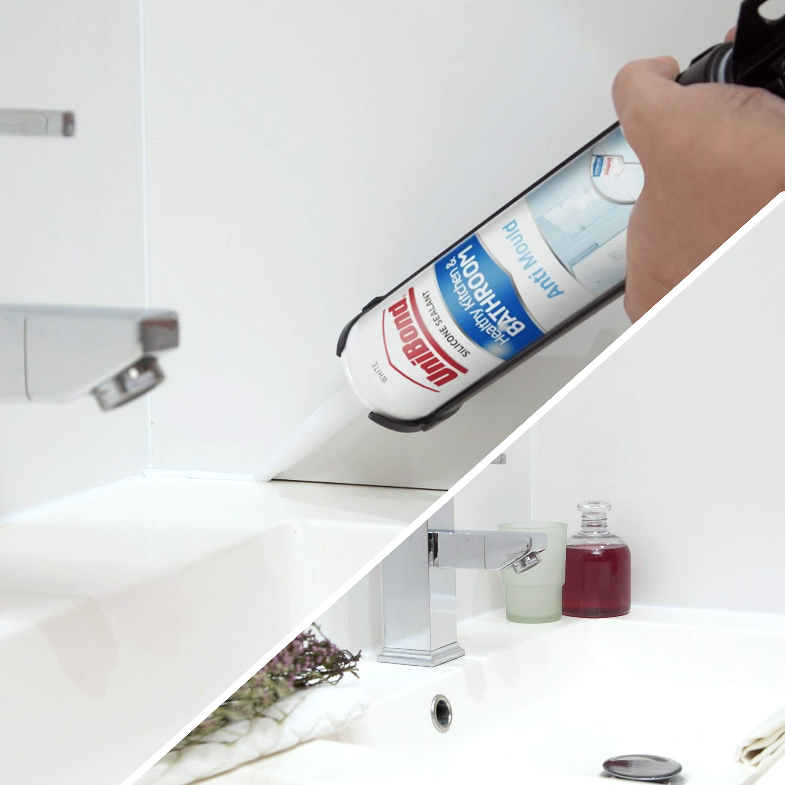 UniBond AntiMould White, Waterproof Mould Protection Kitchen & Bathroom Sealant, Longlasting