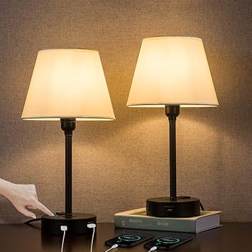 Touch Control Table Lamp 3 Way Dimmable Nightstand Lamp Built In Dual Usb Charging Ports And Ac Outlet Two Edison Led Bulbs Included Modern Fabric Shade Bedside Usb Lamp For Bedroom 2 Pack Amazon Ca
