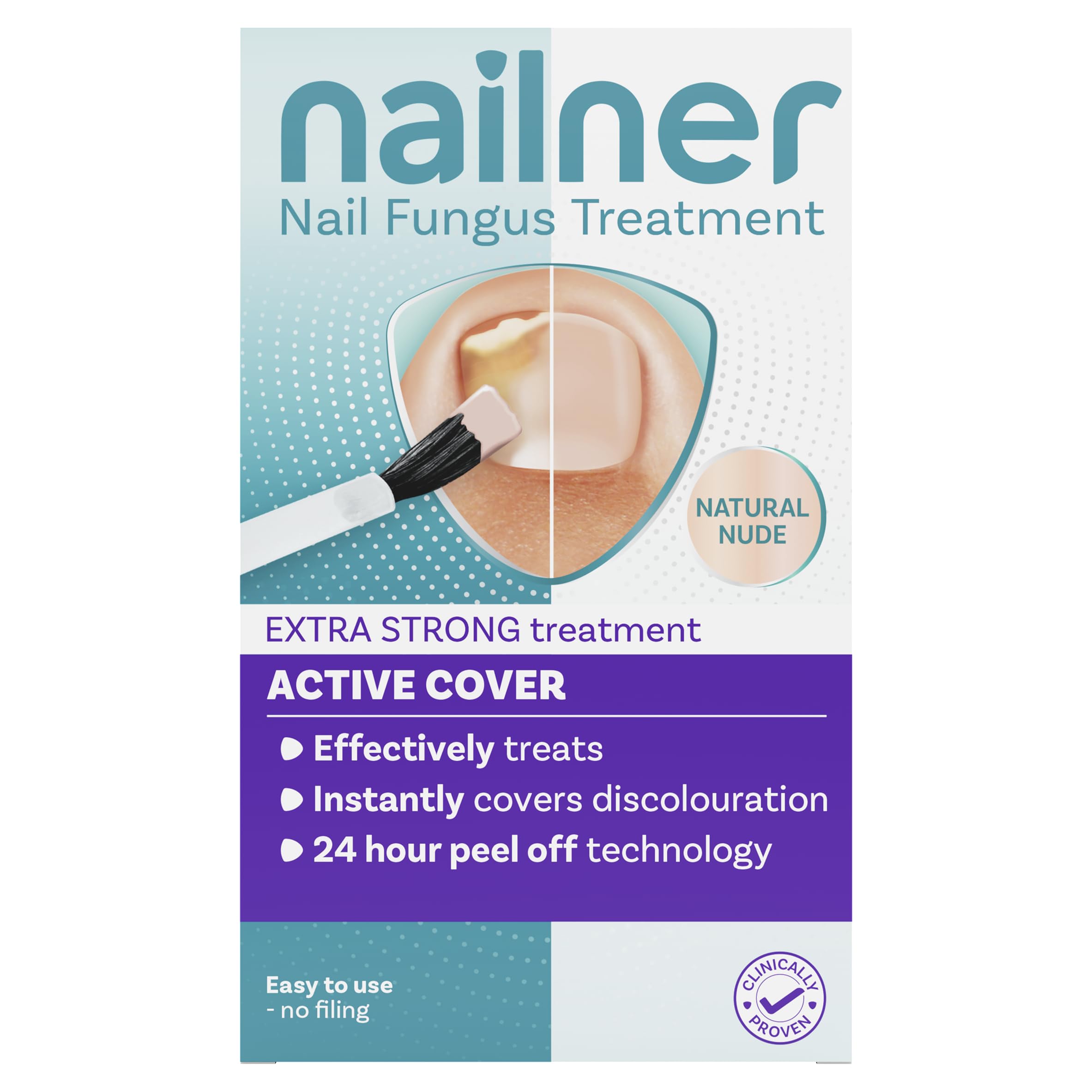 Nailner Active Cover - Nail Fungus Treatment - Instantly Covers Discoloured Nails - Innovative 24 Hour Peel Off Technology - Nude - 30ml