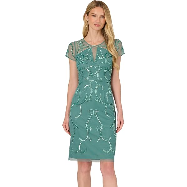 Amazon.com: Adrianna Papell Women's Beaded Mesh Velvet Dress, Gem Green, 4  : Clothing, Shoes & Jewelry