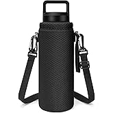 Linkidea Water Bottle Carrier with Strap Compatible with YETI Rambler Bottle 26oz/36oz, Waterbottle Sling Bag Holder with Shoulder Strap, Black