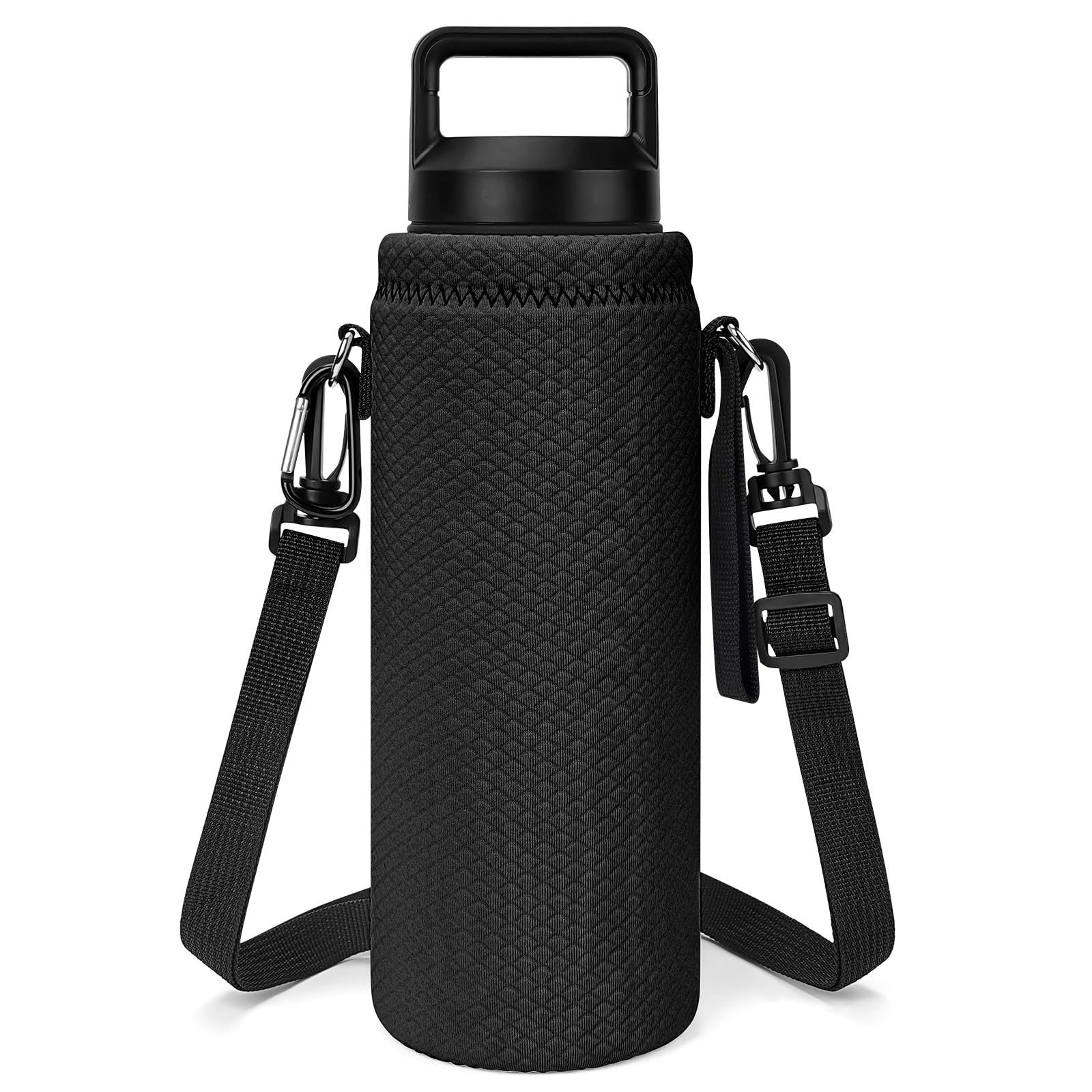 Linkidea Water Bottle Carrier with Strap Compatible with YETI Rambler Bottle 26oz/36oz, Waterbottle Sling Bag Holder with Shoulder Strap, Black