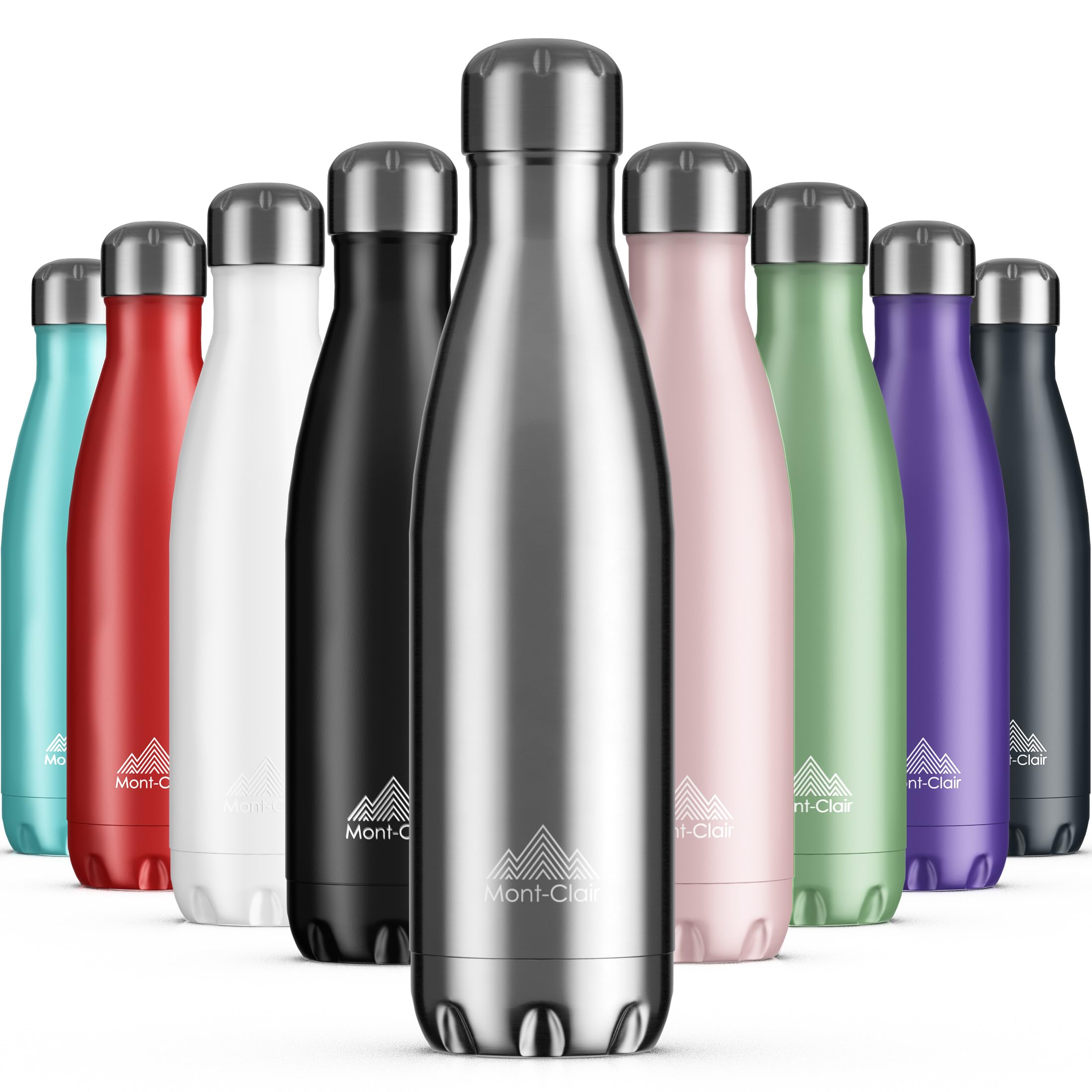 Mont-Clair Stainless Steel Water Bottle, Vacuum Insulated - BPA Free, 12h Hot & 24h Cold Drinks, Metal Water Bottle 500ml Leakproof, Ideal for Adult, Kids, Running - Silver