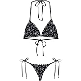 OnlyFans Women's Triangle Bikini Set &ndash; Halter Swimsuit with Adjustable Tie Straps, Two-Piece Bathing Suit
