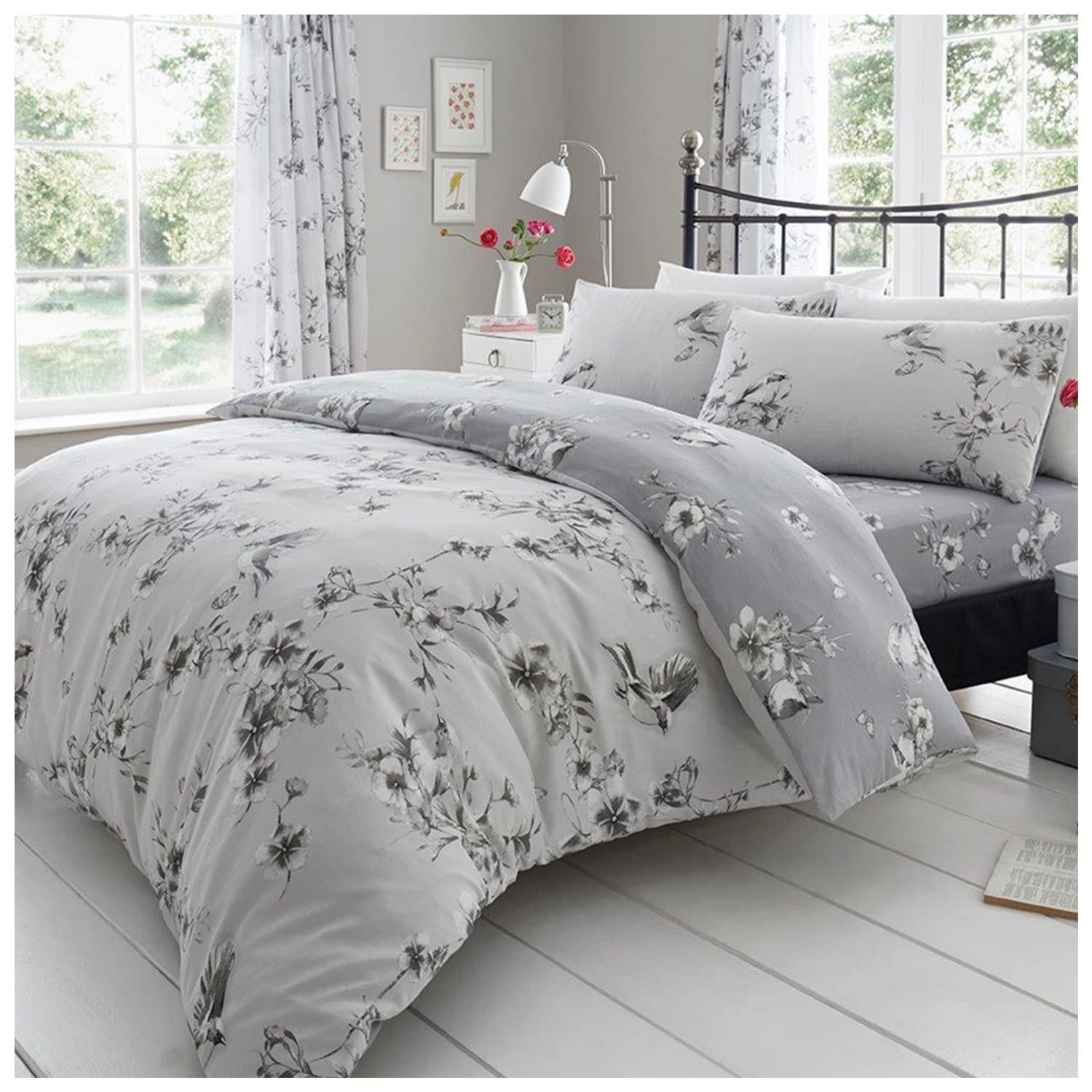 GC GAVENO CAVAILIA Easy Care Duvet Cover Printed Quilt Set Reversible Bedding, Double, Grey