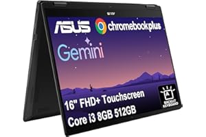 IST COMPUTERS ASUS Chromebook Plus Flip CX5, 16" FHD+ 2 in 1 Touchscreen Laptop, Intel 6-Core i3-1215U (> i5-1135G7), 8GB RAM, 512GB SSD, Google AI for Student, Home, Business, Backlit, 1080p Webcam, Chrome OS