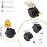 Emuca Pack of 4 Black Swivel Castors 50mm with Brakes and Plate view 4