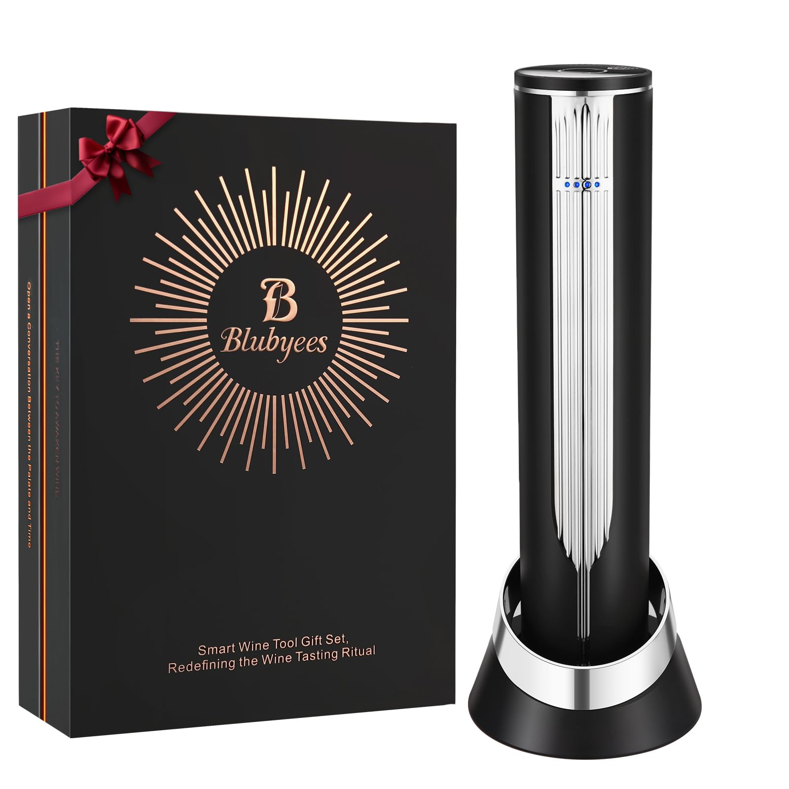 Photo 1 of BLUBYEES Electric Wine Bottle Opener with Charging Base & Built-in Foil Cutter – Rechargeable Intelligent Touch-Activated Automatic Corkscrew – Luxury Christmas Wine Gifts for Women, Men, Seniors