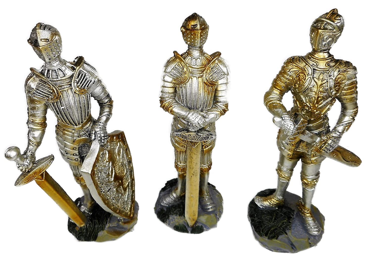 COR 9469 Set of 3 Knights 14 x 6 cm with Armour Shield Sword Medieval Figure Decoration