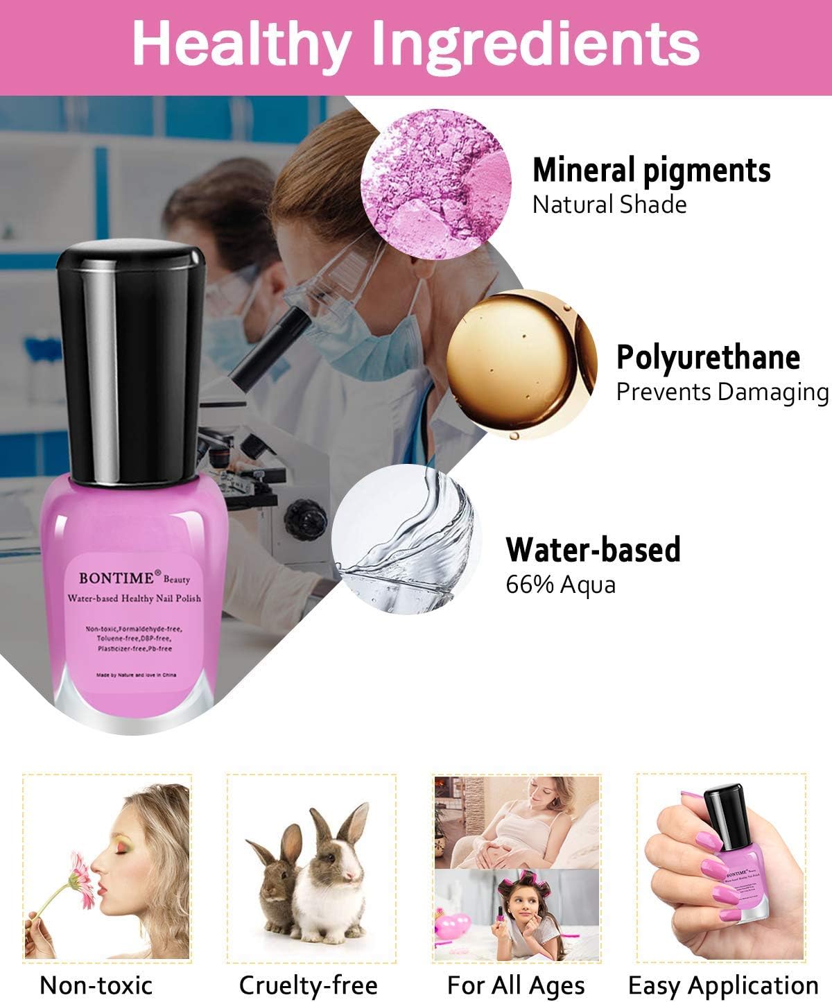 BONTIME Non-Toxic Nail Polish - Easy Peel Off & Quick Dry, Organic Water Based Nail Polish Set for Women,Teens,Kids(6 Colors,0.28 fl oz): Health & Personal Care