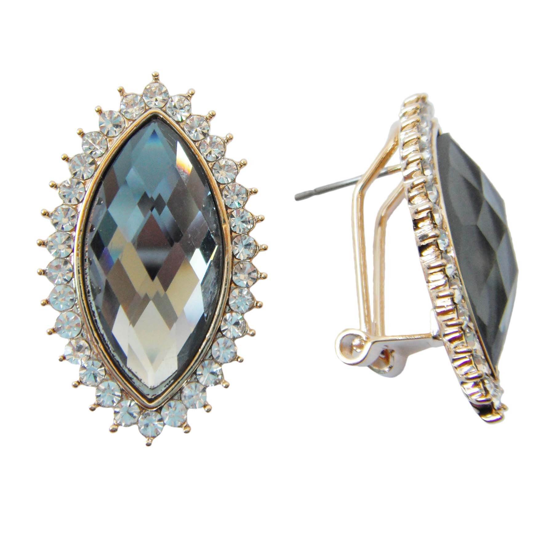 Navachi 18k Yellow Gold Plated Marquise Horse-eye Shape Grey Crystal Az2019e Omega Earrings