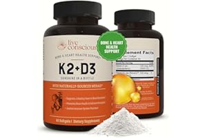 Live Conscious Vitamin K2 MK7 with D3 Supplement | Bone & Heart Health Support - Patented Vitamin K & Vitamin D3 5000 IU - 60 Softgels