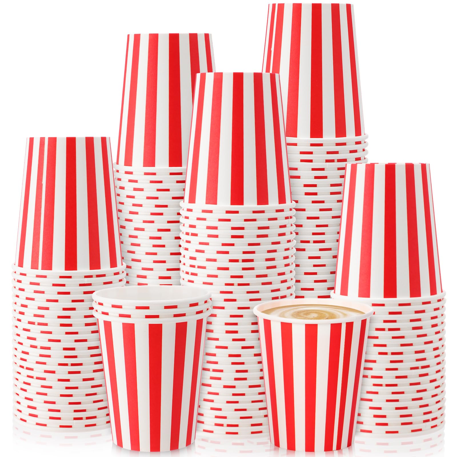 Photo 1 of Fullhawl 50 Pcs Red Stripe Disposable Paper Cups for Carnival Party Disposable Drinking Cups Set Striped Paper Supplies Birthday Circus Decorations for Christmas Coffee Tea Juice (9 oz)